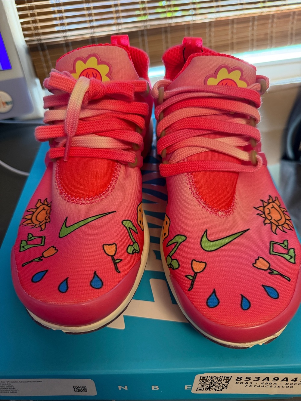 Nike Pink Floral Graphic Sneakers with Green Swoosh